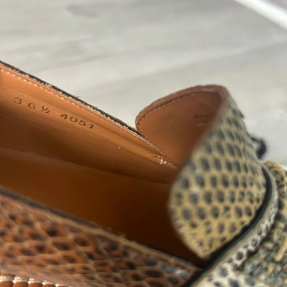 Robert Clergerie leather snakeskin animal-print brown Platform wedge Loafer 36.5 - Picture 5 of 7